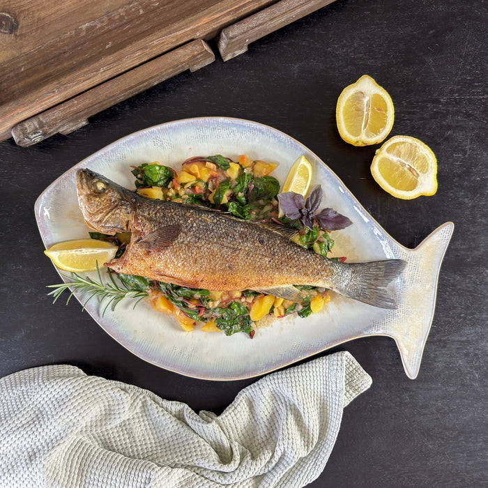 Wolfsbarsch mit Blitva (Baby-Mangold mit Kartoffeln)