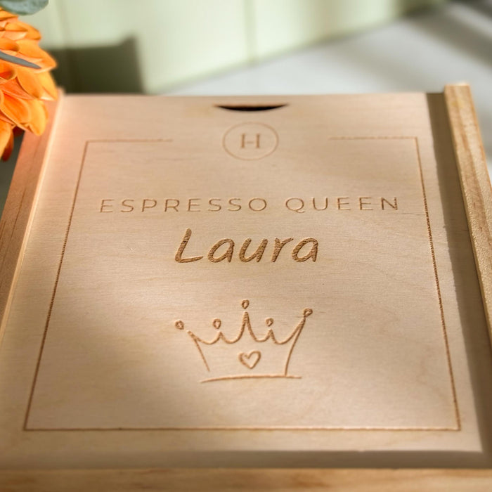 Geschenkbox Espresso Becher - Espresso Queen PERSONALISIERT