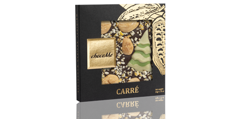 Weihnachtsschokolade  "Carré" auf Basis dunkler Schokolade (66%) - 50g