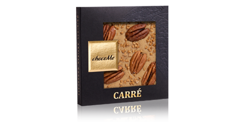 Tafelschokolade "Carré" mit blonder Schokolade (32%), Pecannüssen und Karamell Crispy  - 50g