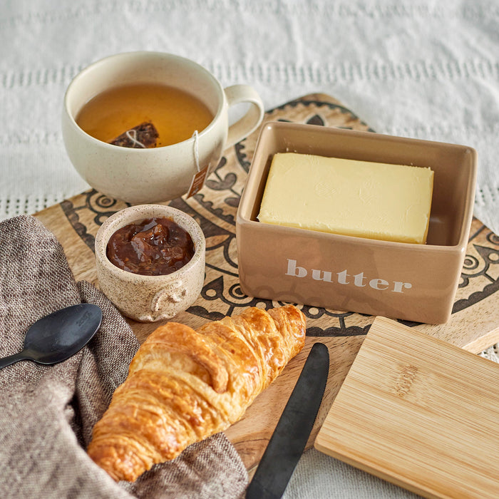Kleine Butterdose aus Keramik mit Bambusdeckel - Hanyu