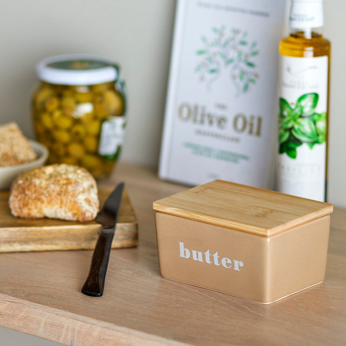 Kleine Butterdose aus Keramik mit Bambusdeckel - Hanyu