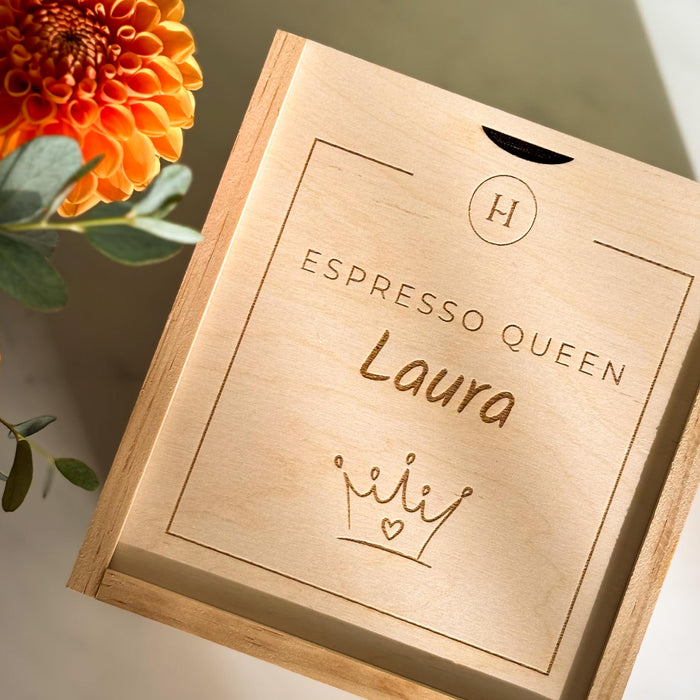 Geschenkbox Espresso Becher - Espresso Queen PERSONALISIERT