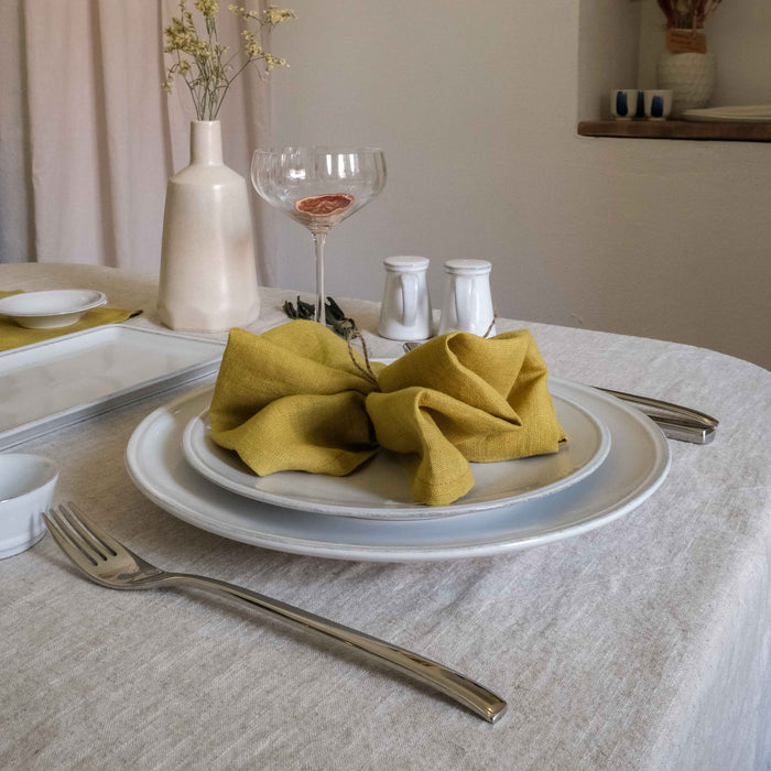 Tischdecke aus Leinen, Beige 145cm