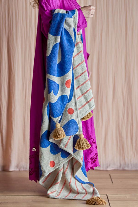 Wohndecke aus Baumwolle – Eviaya - leichtes Plaid mit Quasten